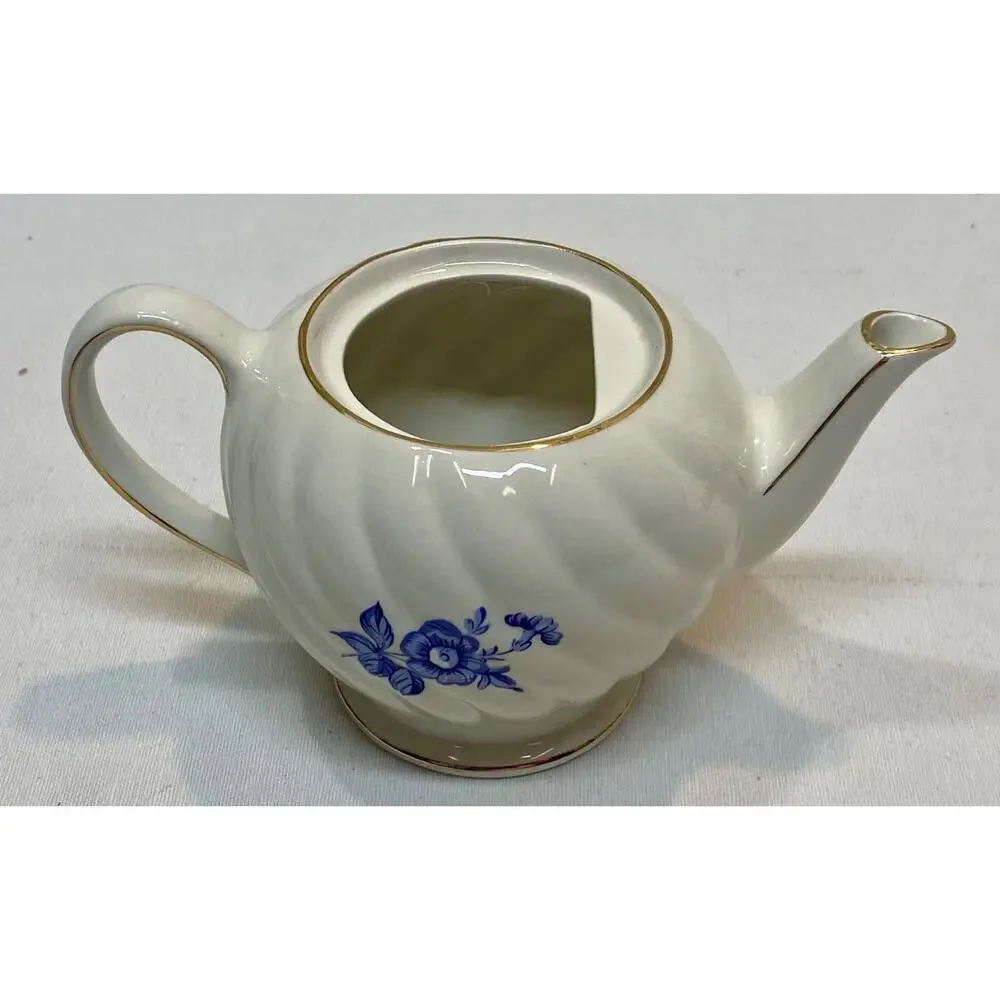 Windsor England Blue White Floral Teapot Individual Size Gold Trim